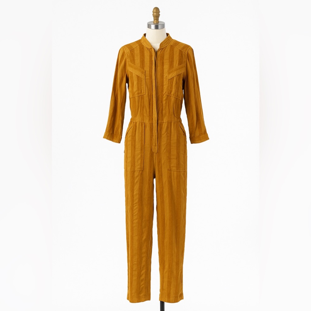 The Odells Anthropologie Machina jumpsuit in striped mustard/orange - Size XS
